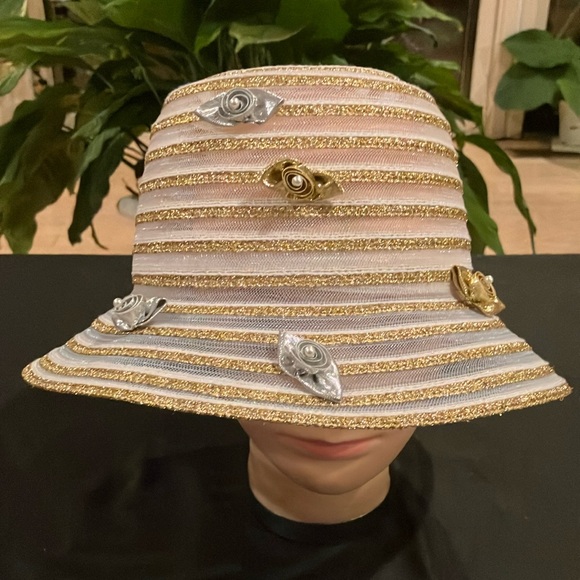 Accessories | Elegant Metallic Gold And Translucent Striped Hat With ...